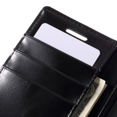 Mercury Blue Moon Samsung Galaxy J1 Ace (J110) atvērams melns ādas maciņš / Vacins.lv