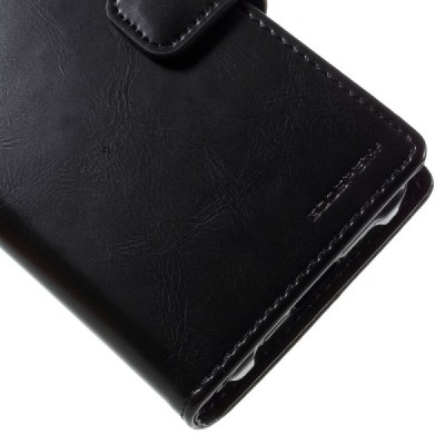 Mercury Blue Moon Samsung Galaxy J1 Ace (J110) atvērams melns ādas maciņš / Vacins.lv