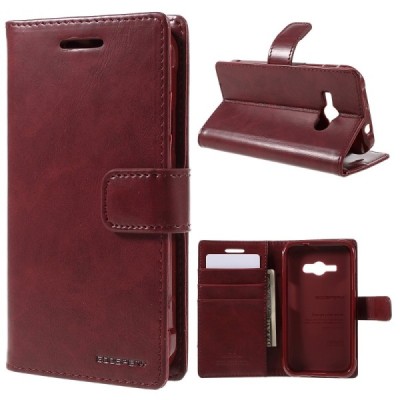 Mercury Blue Moon Samsung Galaxy J1 Ace (J110) atvērams bordo ādas maciņš / Vacins.lv