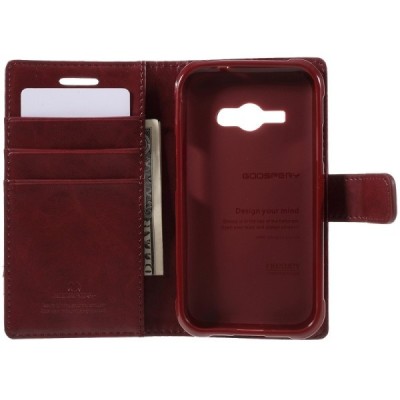 Mercury Blue Moon Samsung Galaxy J1 Ace (J110) atvērams bordo ādas maciņš / Vacins.lv