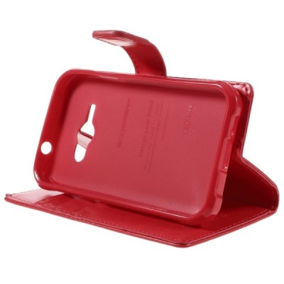 Mercury Blue Moon Samsung Galaxy J1 Ace (J110) atvērams sarkans ādas maciņš / Vacins.lv