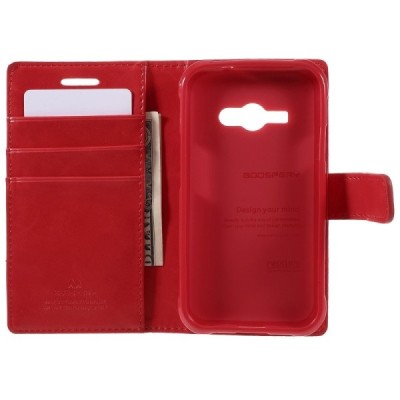 Mercury Blue Moon Samsung Galaxy J1 Ace (J110) atvērams sarkans ādas maciņš / Vacins.lv