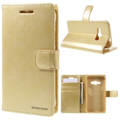 Mercury Blue Moon Samsung Galaxy J1 Ace (J110) atvērams zelta ādas maciņš / Vacins.lv