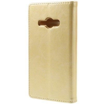 Mercury Blue Moon Samsung Galaxy J1 Ace (J110) atvērams zelta ādas maciņš / Vacins.lv