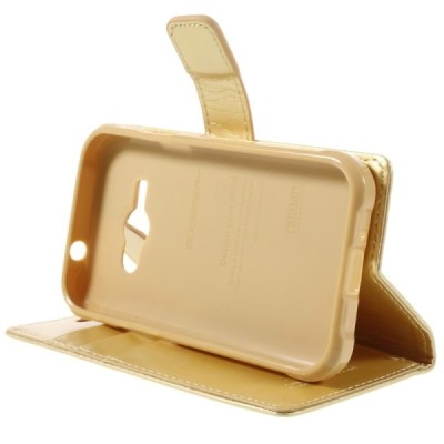 Mercury Blue Moon Samsung Galaxy J1 Ace (J110) atvērams zelta ādas maciņš / Vacins.lv