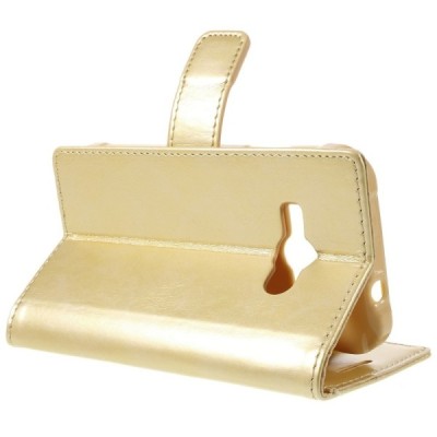 Mercury Blue Moon Samsung Galaxy J1 Ace (J110) atvērams zelta ādas maciņš / Vacins.lv