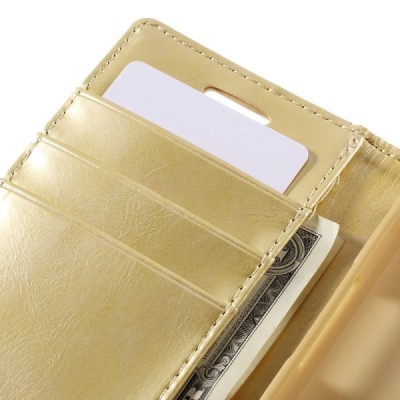 Mercury Blue Moon Samsung Galaxy J1 Ace (J110) atvērams zelta ādas maciņš / Vacins.lv