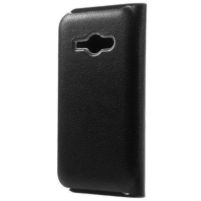 Samsung Galaxy J1 Ace (J110) melns atvēramais Smart Wallet ādas maciņš - maks / Vacins.lv