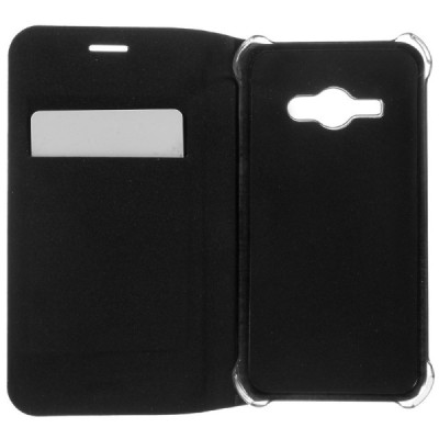 Samsung Galaxy J1 Ace (J110) melns atvēramais Smart Wallet ādas maciņš - maks / Vacins.lv