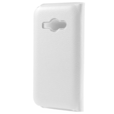 Samsung Galaxy J1 Ace (J110) balts atvēramais Smart Wallet ādas maciņš - maks / Vacins.lv