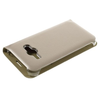 Samsung Galaxy J1 Ace (J110) zelta atvēramais Smart Wallet ādas maciņš - maks / Vacins.lv