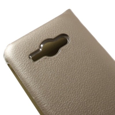 Samsung Galaxy J1 Ace (J110) zelta atvēramais Smart Wallet ādas maciņš - maks / Vacins.lv