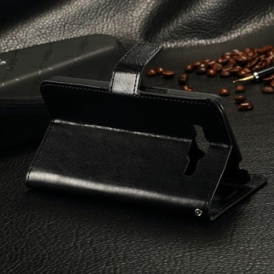 Samsung Galaxy J1 Ace (J110) atvēramais ādas melns maciņš (maks) / Vacins.lv