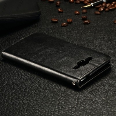 Samsung Galaxy J1 Ace (J110) atvēramais ādas melns maciņš (maks) / Vacins.lv