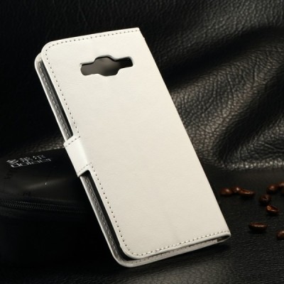 Samsung Galaxy J1 Ace (J110) atvēramais ādas balts maciņš (maks) / Vacins.lv