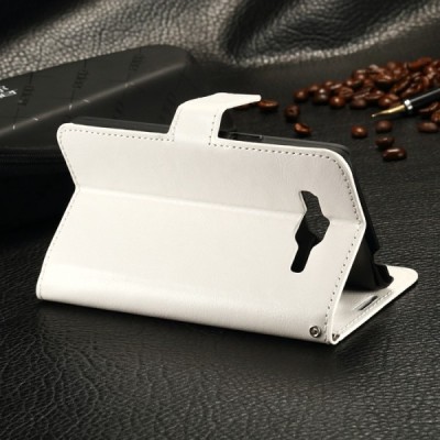 Samsung Galaxy J1 Ace (J110) atvēramais ādas balts maciņš (maks) / Vacins.lv