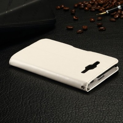 Samsung Galaxy J1 Ace (J110) atvēramais ādas balts maciņš (maks) / Vacins.lv