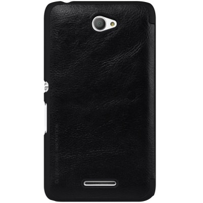 Prabangus „Nillkin“ Qin serijos juodas odinis atverčiamas Sony Xperia E4 (Sony Xperia E4 Dual) dėklas / Priedai.lt