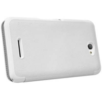 Prabangus „Nillkin“ Qin serijos baltas odinis atverčiamas Sony Xperia E4 (Sony Xperia E4 Dual) dėklas / Priedai.lt