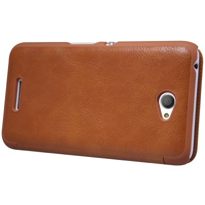 Prabangus „Nillkin“ Qin serijos rudas odinis atverčiamas Sony Xperia E4 (Sony Xperia E4 Dual) dėklas / Priedai.lt