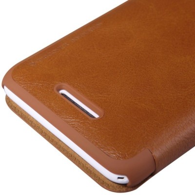 Prabangus „Nillkin“ Qin serijos rudas odinis atverčiamas Sony Xperia E4 (Sony Xperia E4 Dual) dėklas / Priedai.lt