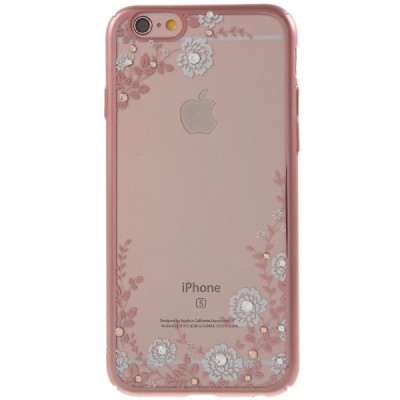 Apple iPhone 6S elegants „Kavaro“ Flowers dzidrs (caurspīdīgs) rozs plastmasas apvalks ar kristāliem / Vacins.lv