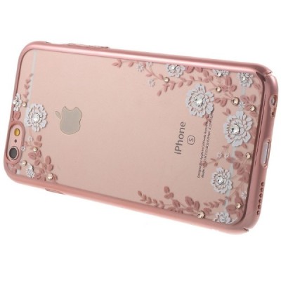 Apple iPhone 6S elegants „Kavaro“ Flowers dzidrs (caurspīdīgs) rozs plastmasas apvalks ar kristāliem / Vacins.lv