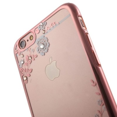 Apple iPhone 6S elegants „Kavaro“ Flowers dzidrs (caurspīdīgs) rozs plastmasas apvalks ar kristāliem / Vacins.lv