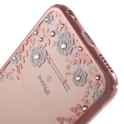 Apple iPhone 6S elegants „Kavaro“ Flowers dzidrs (caurspīdīgs) rozs plastmasas apvalks ar kristāliem / Vacins.lv