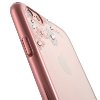 Apple iPhone 6S elegants „Kavaro“ Flowers dzidrs (caurspīdīgs) rozs plastmasas apvalks ar kristāliem / Vacins.lv
