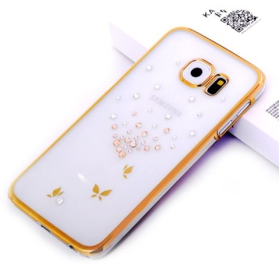 Samsung Galaxy S6 elegants Kingxbar Crystal Butterfly Swarovski dzidrs (caurspīdīgs) zelta plastmasas apvalks ar kristāliem / Va