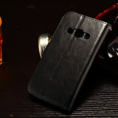 Samsung Galaxy Xcover 3 (G388) atvēramais ādas melns maciņš (maks) / Vacins.lv