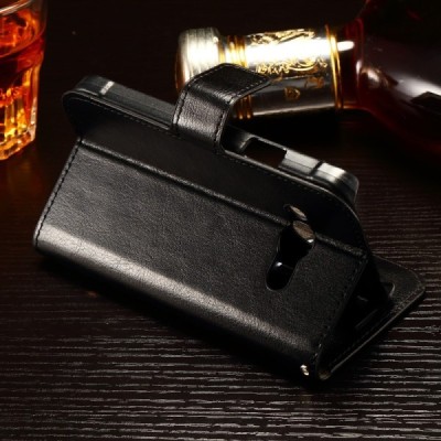 Samsung Galaxy Xcover 3 (G388) atvēramais ādas melns maciņš (maks) / Vacins.lv