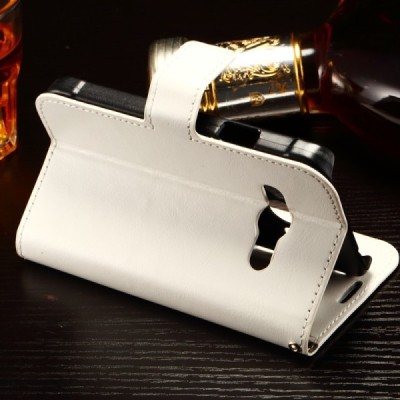 Samsung Galaxy Xcover 3 (G388) atvēramais ādas balts maciņš (maks) / Vacins.lv