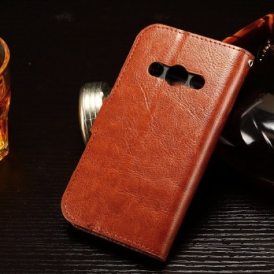 Samsung Galaxy Xcover 3 (G388) atvēramais ādas brūns maciņš (maks) / Vacins.lv