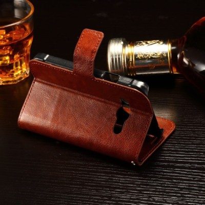 Samsung Galaxy Xcover 3 (G388) atvēramais ādas brūns maciņš (maks) / Vacins.lv