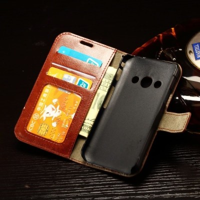Samsung Galaxy Xcover 3 (G388) atvēramais ādas brūns maciņš (maks) / Vacins.lv