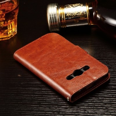 Samsung Galaxy Xcover 3 (G388) atvēramais ādas brūns maciņš (maks) / Vacins.lv