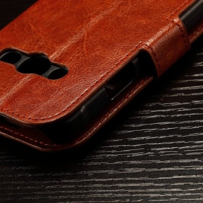 Samsung Galaxy Xcover 3 (G388) atvēramais ādas brūns maciņš (maks) / Vacins.lv