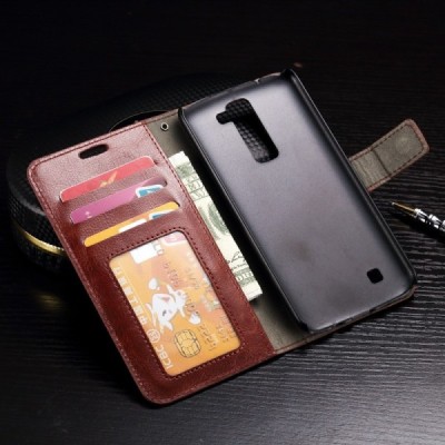 LG K10 (K420N) atvēramais ādas brūns maciņš (maks) / Vacins.lv