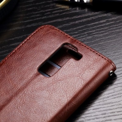 LG K10 (K420N) atvēramais ādas brūns maciņš (maks) / Vacins.lv