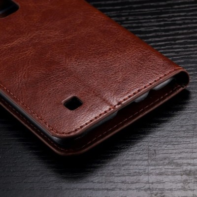 LG K10 (K420N) atvēramais ādas brūns maciņš (maks) / Vacins.lv