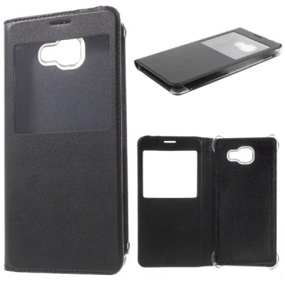 Samsung Galaxy A7 2016 (A710) juodas odinis atverčiamas „Smart Window“ dėklas su langeliu / Priedai.lt