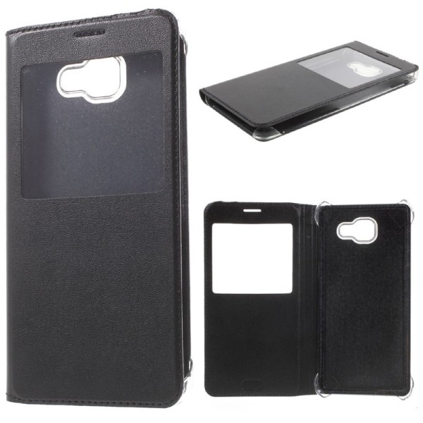„Smart Window“ atverčiamas odinis dėklas - juodas (Galaxy A7 2016)