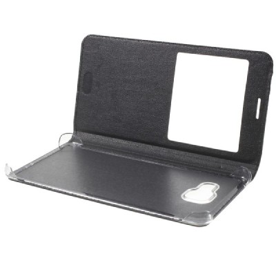 Samsung Galaxy A7 2016 (A710) juodas odinis atverčiamas „Smart Window“ dėklas su langeliu / Priedai.lt