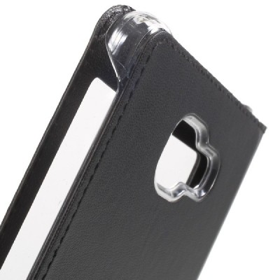 Samsung Galaxy A7 2016 (A710) juodas odinis atverčiamas „Smart Window“ dėklas su langeliu / Priedai.lt