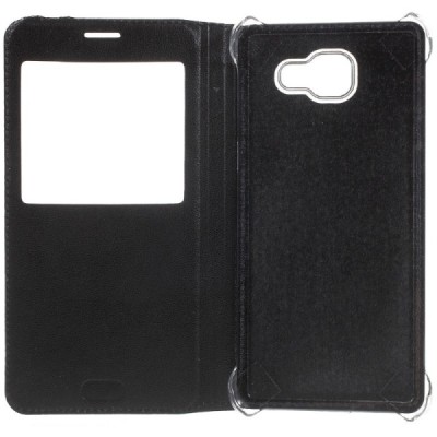 Samsung Galaxy A7 2016 (A710) juodas odinis atverčiamas „Smart Window“ dėklas su langeliu / Priedai.lt