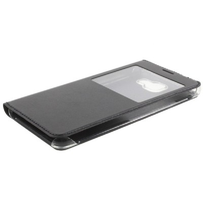 Samsung Galaxy A7 2016 (A710) juodas odinis atverčiamas „Smart Window“ dėklas su langeliu / Priedai.lt