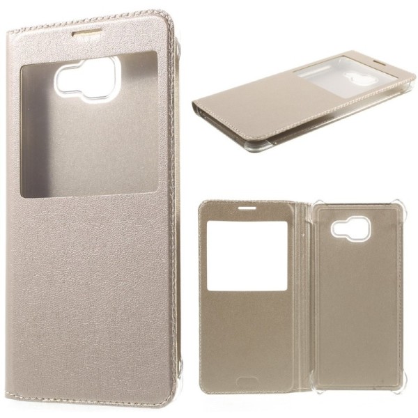„Smart Window“ atverčiamas odinis dėklas - auksinis (Galaxy A7 2016)