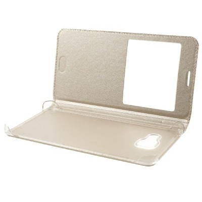 Samsung Galaxy A7 2016 (A710) auksinis odinis atverčiamas „Smart Window“ dėklas su langeliu / Priedai.lt